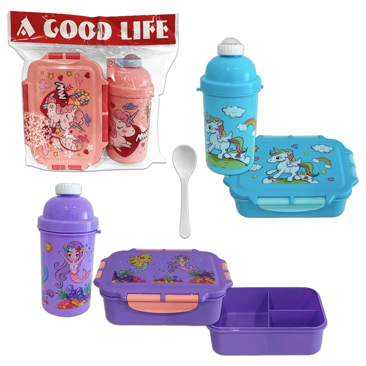 LONCHERA 3 PUESTOS CON CUCHARA Y TERMO INFANTIL NIÑA