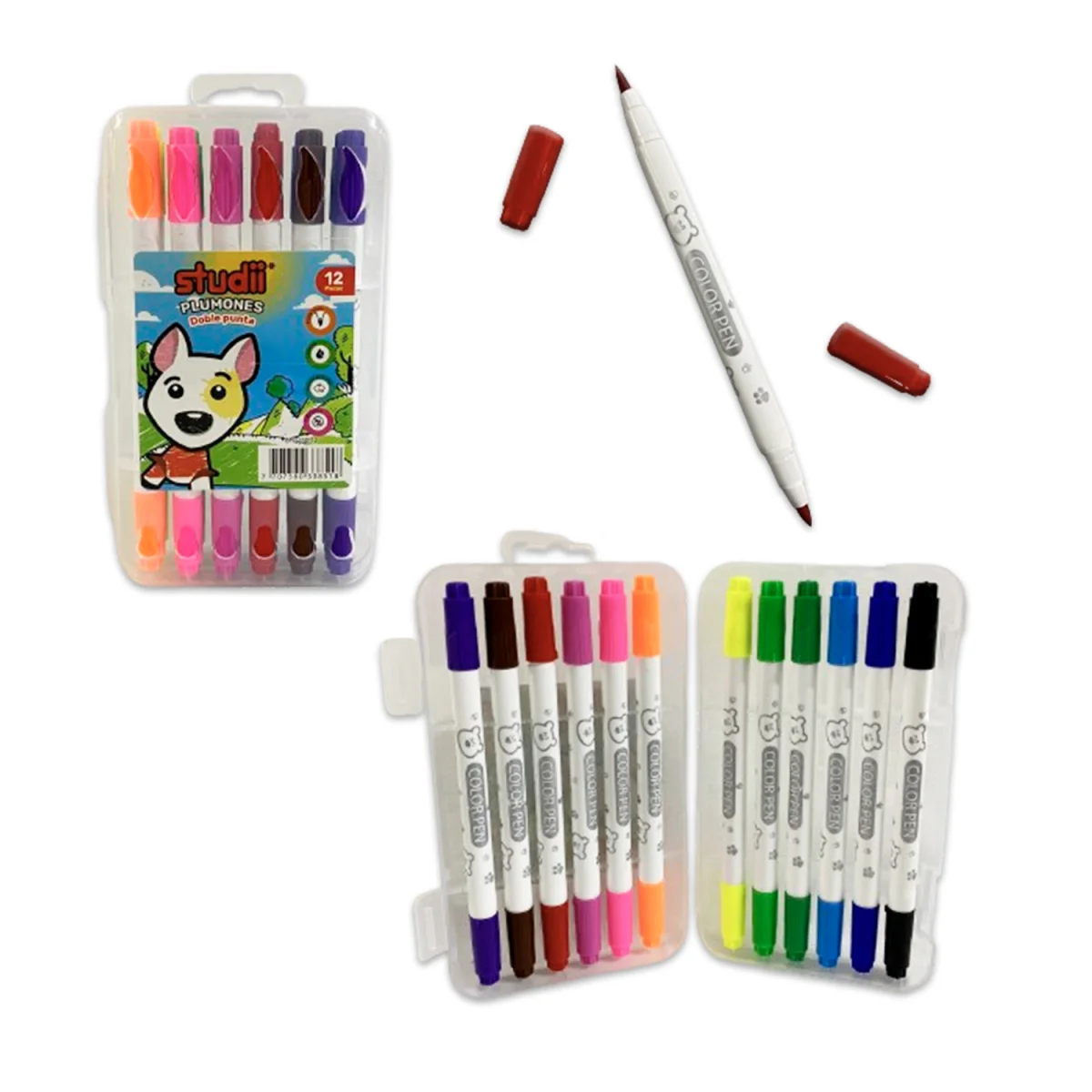 SET PLUMONES DOBLE PUNTA LAVABLES X12 (PQTX24)