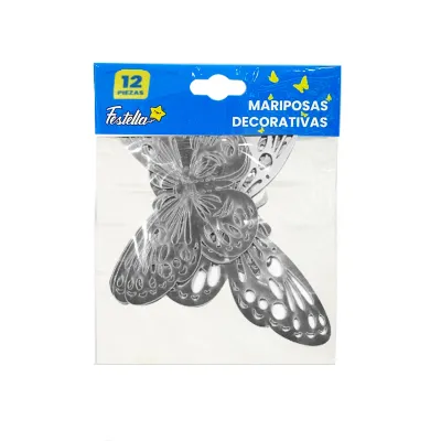 MARIPOSA DECORATIVA PLATEADA X12 (PQTX12)
