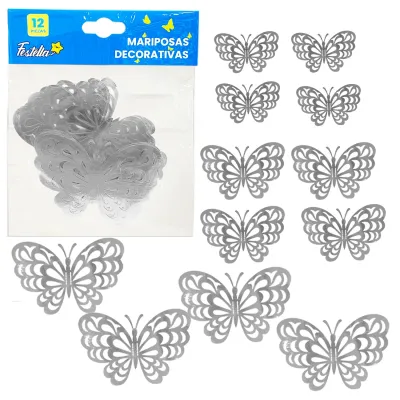 MARIPOSA DECORATIVA PLATEADA X12 (PQTX12)