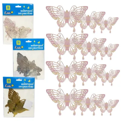 MARIPOSA DECORATIVA SURTIDA X12 (PQTX12)