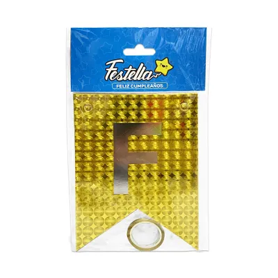 BANDERIN FELIZ CUMPLEAÑOS HOLOGRAMA DORADO (PQTX12)