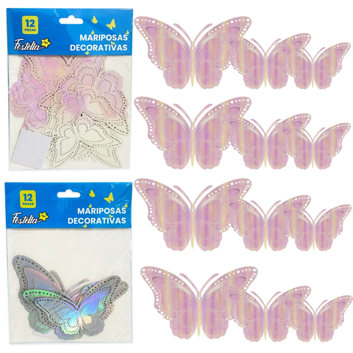 MARIPOSA DECORATIVA SURTIDA X12 (PQTX12)