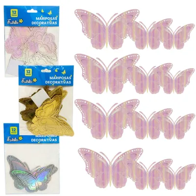 MARIPOSA DECORATIVA SURTIDA X12 (PQTX12)