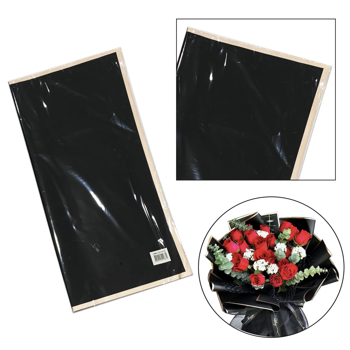 PAPEL COREANO NEGRO BORDE DORADO X20