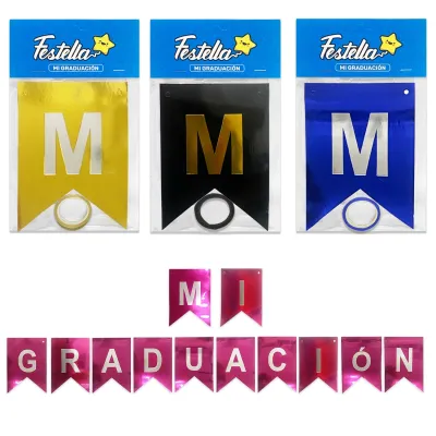 BANDERIN MI GRADUACION METALIZADO SURTIDO (PQTX12)