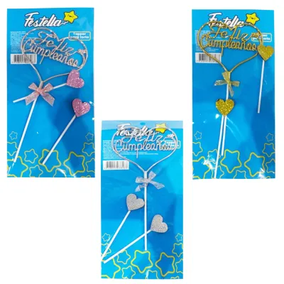ADORNO CORAZON FELIZ CUMPLEAÑOS PARA PASTEL X3PCS (PQTX12)