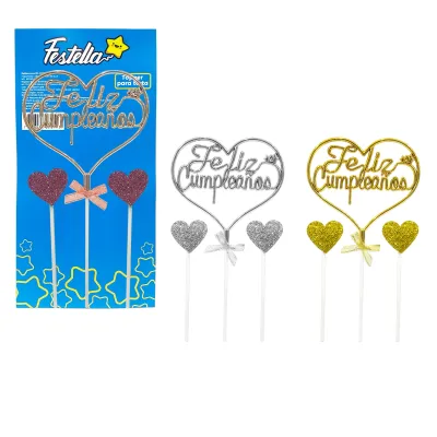 ADORNO CORAZON FELIZ CUMPLEAÑOS PARA PASTEL X3PCS (PQTX12)