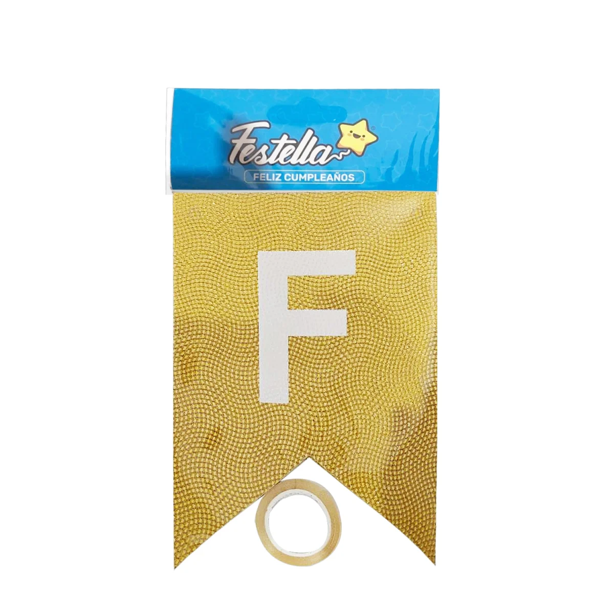 BANDERIN FELIZ CUMPLEAÑOS RELIEVE DORADO (PQTX12)