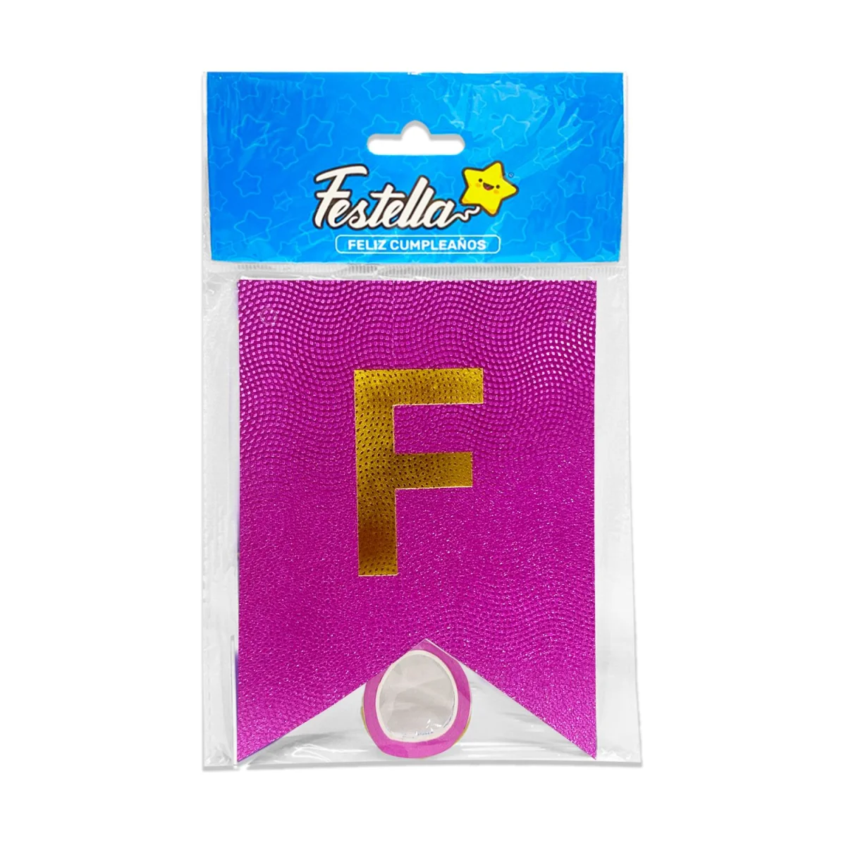 BANDERIN FELIZ CUMPLEAÑOS RELIEVE FUCSIA (PQTX12)