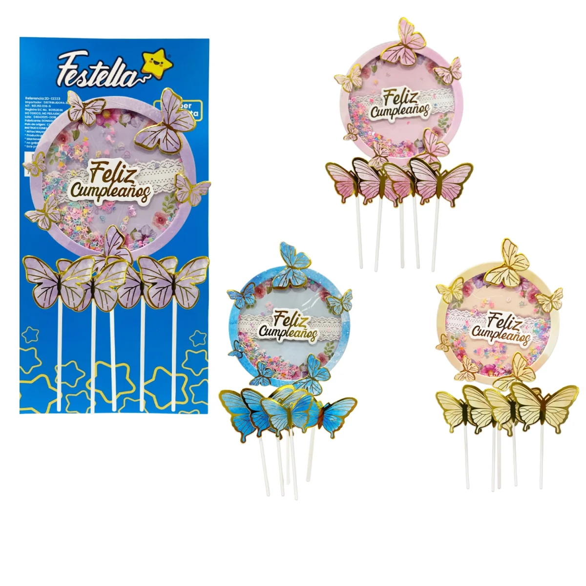 ADORNO MARIPOSA FELIZ CUMPLEAÑOS PARA PASTEL X4PCS (PQTX12)