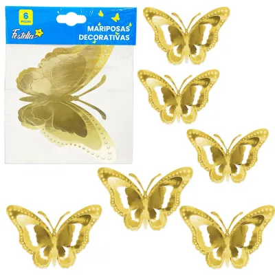 MARIPOSA DECORATIVA DORADA X6 (PQTX12)