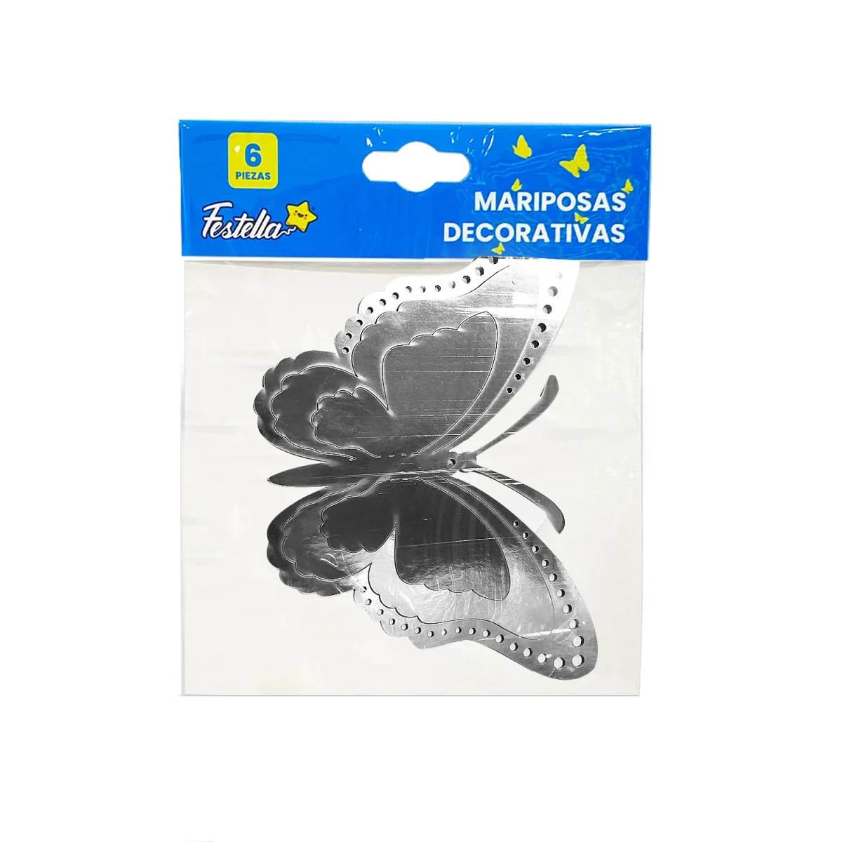 MARIPOSA DECORATIVA PLATEADA X6 (PQTX12)
