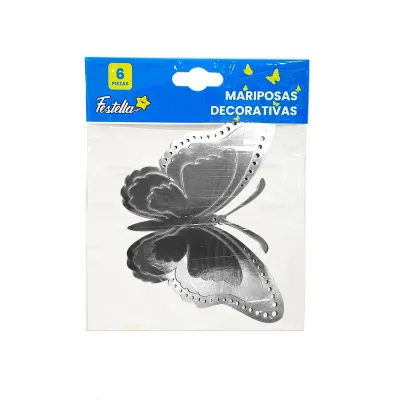 MARIPOSA DECORATIVA PLATEADA X6 (PQTX12)