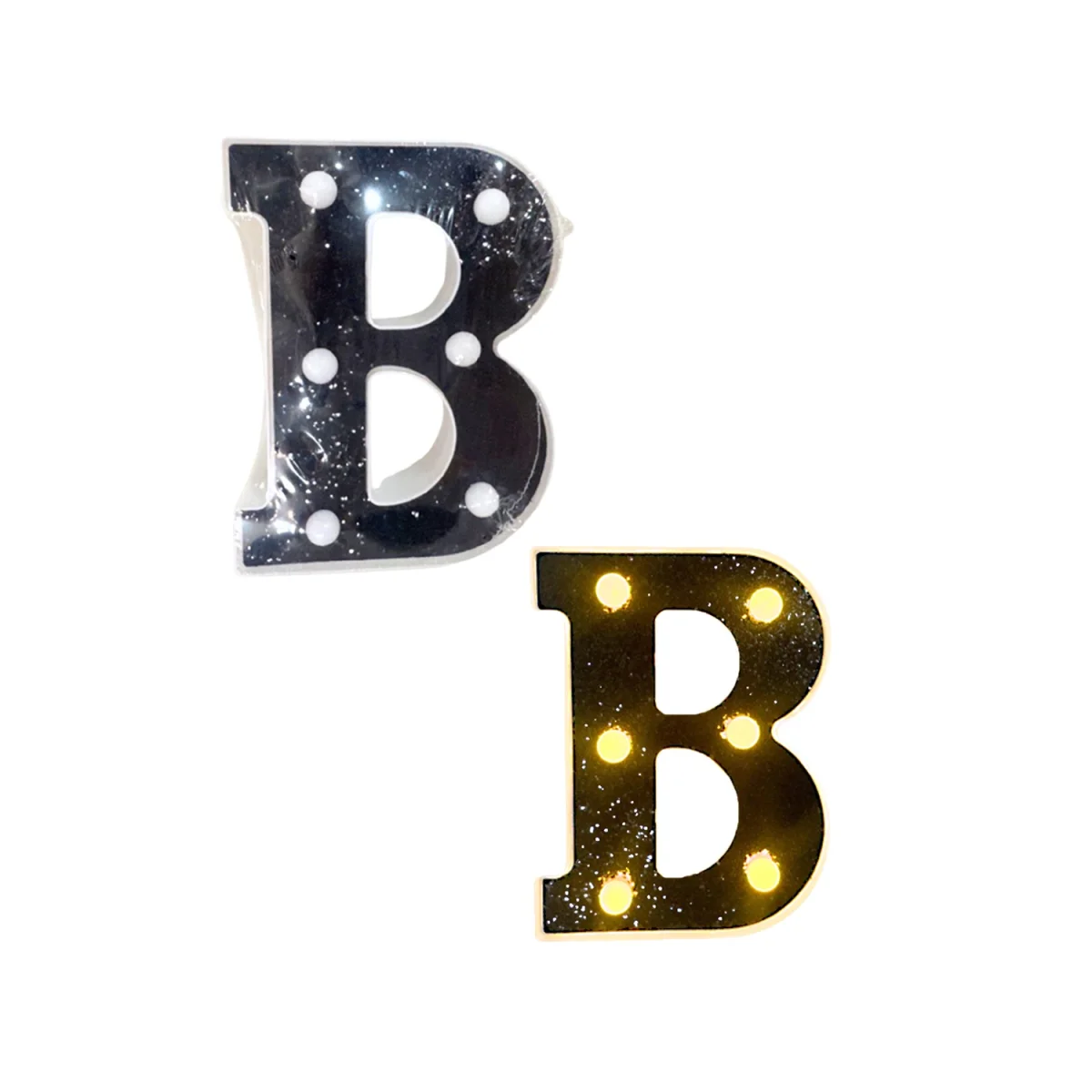 LAMPARA DE LETRA B 16CM FONDO NEGRO BRILLANTE LUZ CALIDA