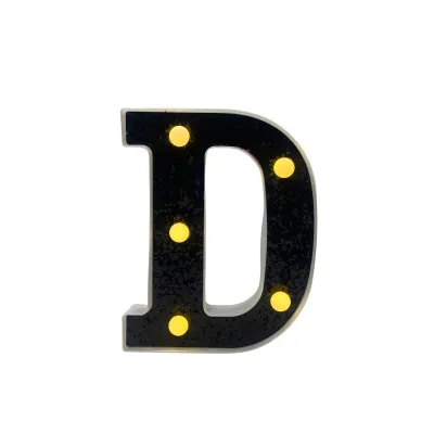 LAMPARA DE LETRA D 16CM FONDO NEGRO BRILLANTE LUZ CALIDA