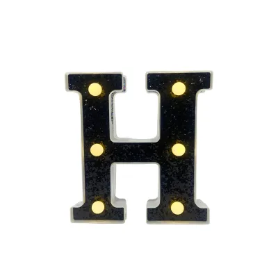 LAMPARA DE LETRA H 16CM FONDO NEGRO BRILLANTE LUZ CALIDA