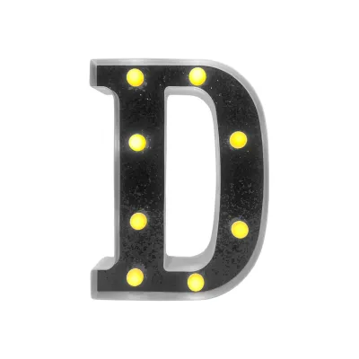 LAMPARA DE LETRA D 21.8CM FONDO NEGRO BRILLANTE LUZ CALIDA