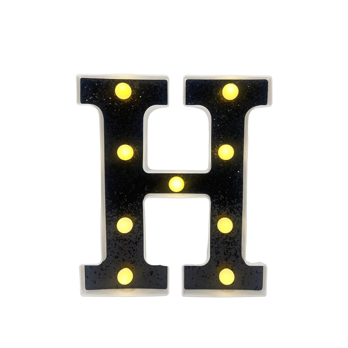 LAMPARA DE LETRA H 21.8CM FONDO NEGRO BRILLANTE LUZ CALIDA