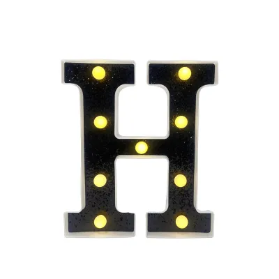 LAMPARA DE LETRA H 21.8CM FONDO NEGRO BRILLANTE LUZ CALIDA