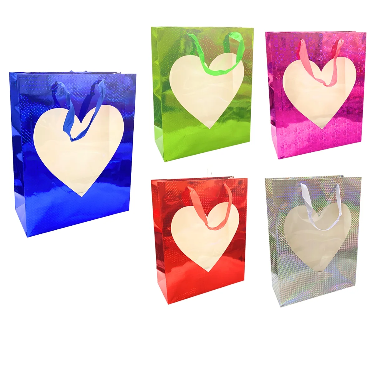 BOLSA REGALO HOLOGRAMA CORAZON 32*26*11CM (PQTX12)