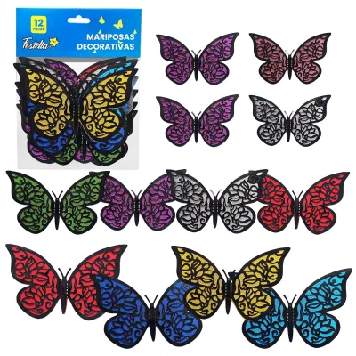MARIPOSA DECORATIVA SURTIDA X12 (PQTX12)
