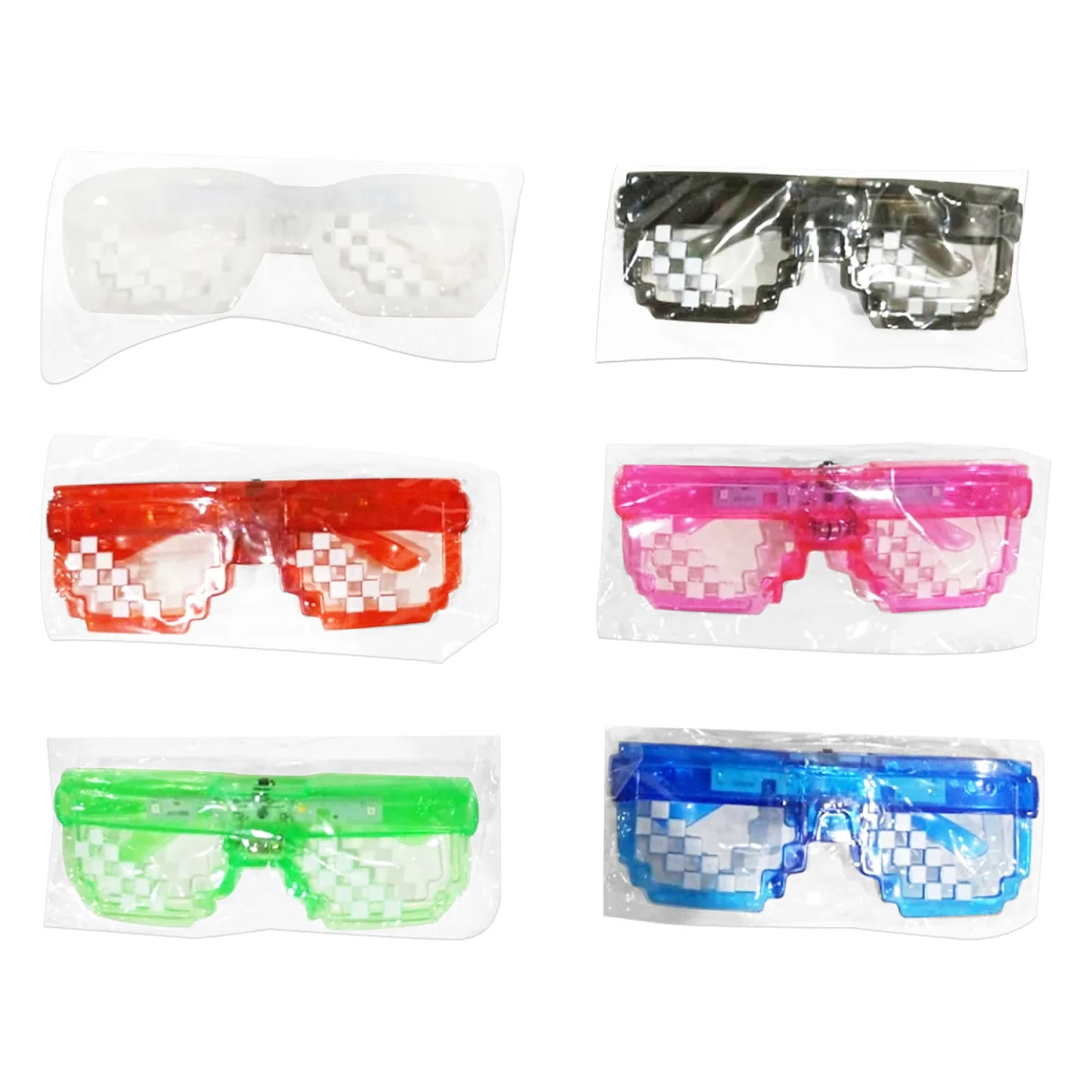 GAFAS NEON PIXELADAS CON LUZ PARA FIESTA (PQTX12)