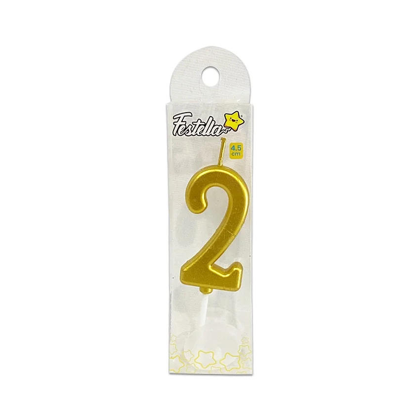 VELA NUMERO #2 DORADO 4.5CM (CJX12)