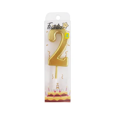 VELA NUMERO #2 DORADO 4.5CM (CJX12)