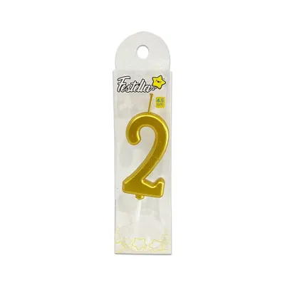 VELA NUMERO #2 DORADO 4.5CM (CJX12)