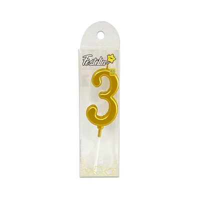 VELA NUMERO #3 DORADO 4.5CM (CJX12)