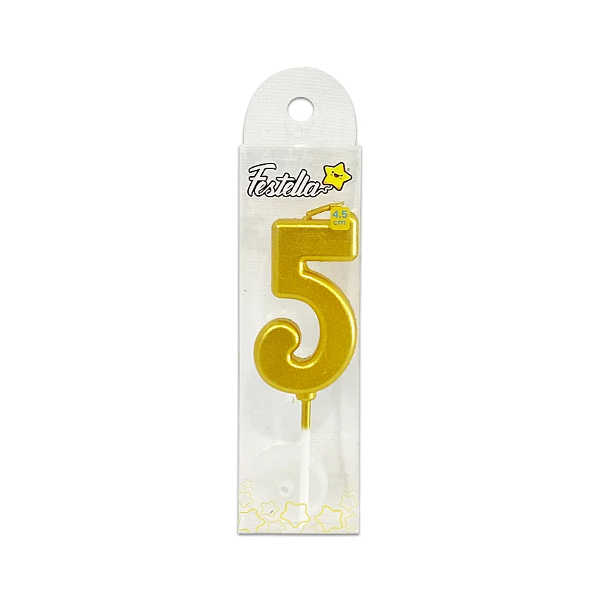 VELA NUMERO #5 DORADO 4.5CM (CJX12)