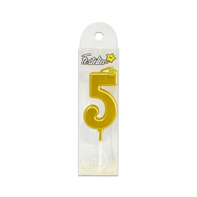 VELA NUMERO #5 DORADO 4.5CM (CJX12)