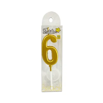 VELA NUMERO #6 DORADO 4.5CM (CJX12)