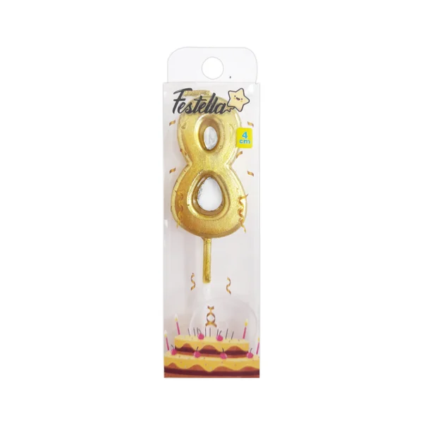 VELA NUMERO #8 DORADO 4.5CM (CJX12)