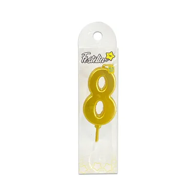 VELA NUMERO #8 DORADO 4.5CM (CJX12)