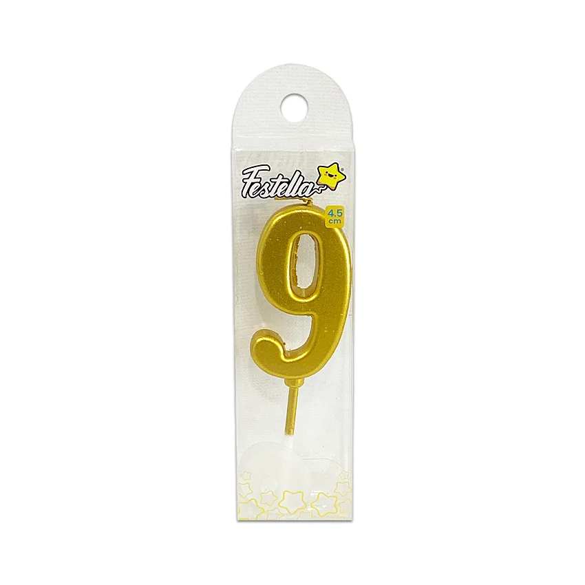VELA NUMERO #9 DORADO 4.5CM (CJX12)