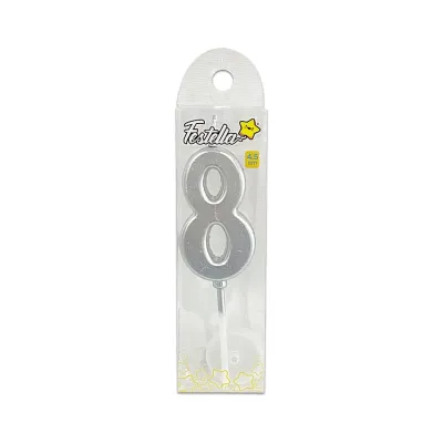 VELA NUMERO #8 PLATEADA 4.5CM (CJX12)