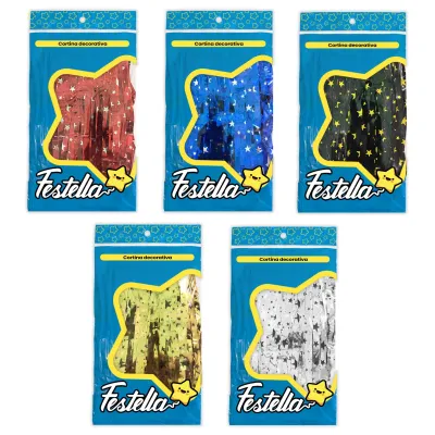 CORTINA DE FIESTA ESTAMPADA ESTRELLA SURTIDA 1*2M (PQTX12)