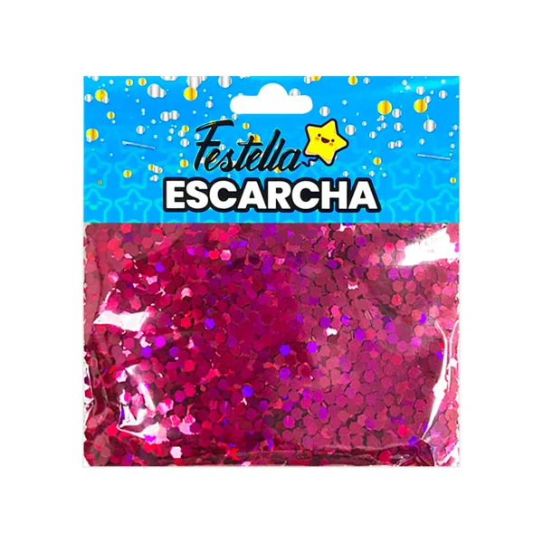 ESCARCHA PARA GLOBO FUCSIA HEXAGONAL (PQTX12)