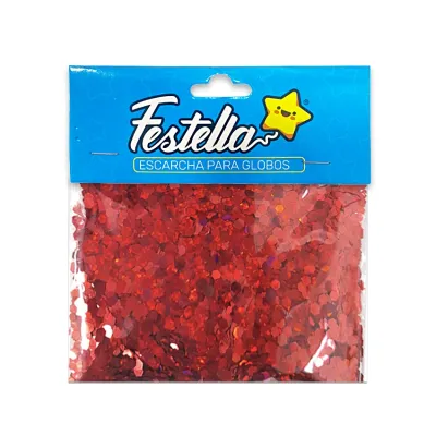 ESCARCHA PARA GLOBO ROJA HEXAGONAL (PQTX12)