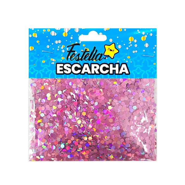 ESCARCHA PARA GLOBO ROSADA HEXAGONAL (PQTX12)