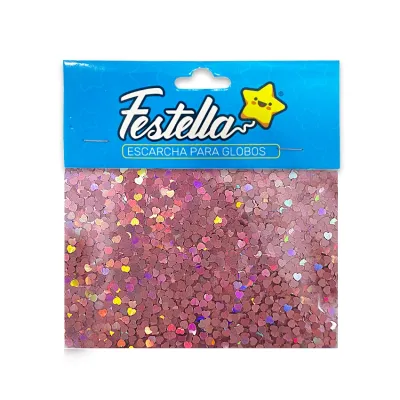 ESCARCHA PARA GLOBO CORAZON ROSADA (PQTX12)