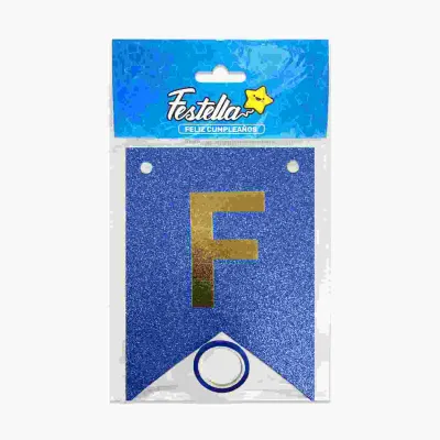 BANDERIN FELIZ CUMPLEAÑOS ESCARCHADO AZUL (PQTX12)