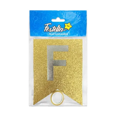 BANDERIN FELIZ CUMPLEAÑOS ESCARCHADO DORADO (PQTX12)