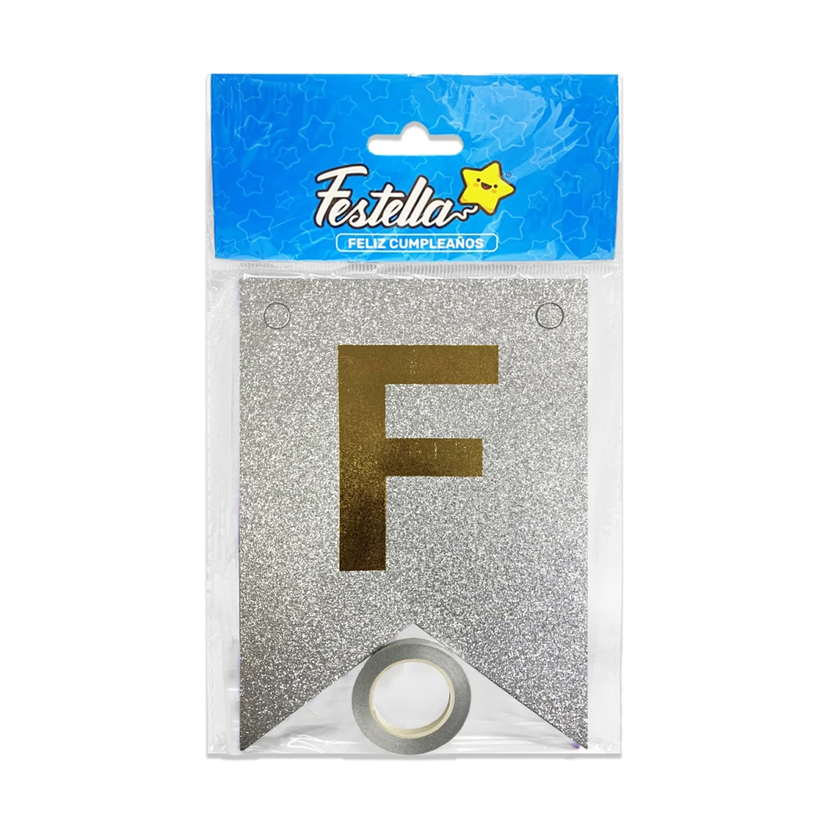 BANDERIN FELIZ CUMPLEAÑOS ESCARCHADO PLATEADO (PQTX12)