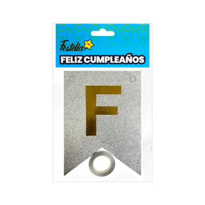 BANDERIN FELIZ CUMPLEAÑOS ESCARCHADO PLATEADO (PQTX12)