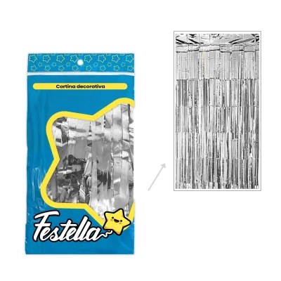 CORTINA DE FIESTA LISA PLATEADA 1*2M (PQTX12)