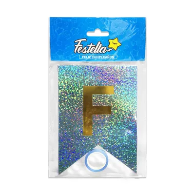 BANDERIN FELIZ CUMPLEAÑOS HOLOGRAMA AZUL CLARO (PQTX12)