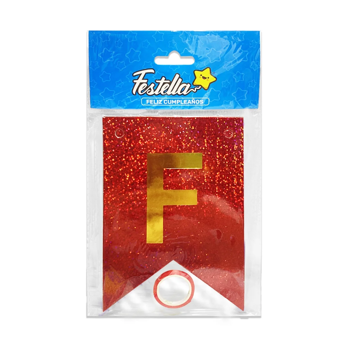 BANDERIN FELIZ CUMPLEAÑOS HOLOGRAMA ROJO (PQTX12)